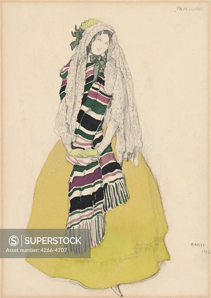 Woman by Leon Bakst, Watercolour, Gouache on Paper, 1912, 1866-1924, Private Collection, 27x19, 5