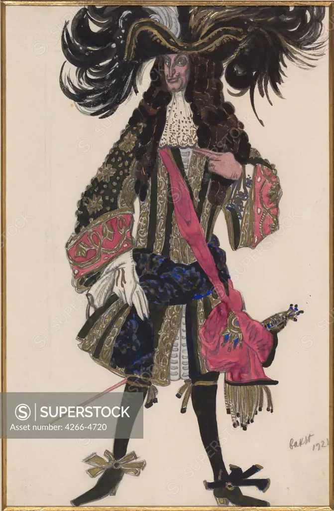 Stage costume by Leon Bakst, Pencil, watercolor, gold on paper, 1921, 1866-1924, Private Collection, 66x50