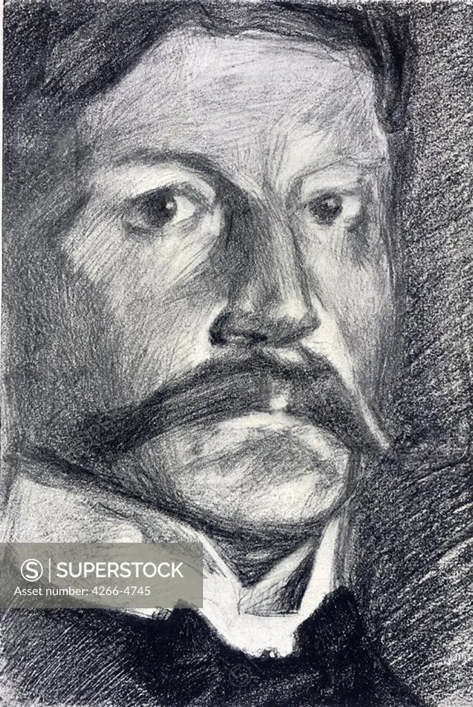 Self portrait by Mikhail Alexandrovich Vrubel, Pencil on Paper, 1904, 1856-1910, Russia, Moscow, State Tretyakov Gallery,