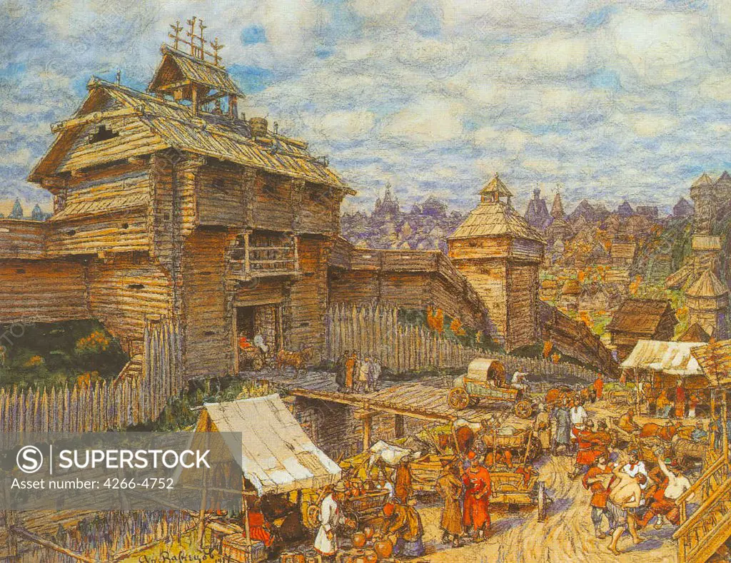 Street of Moscow by Appolinari Mikhaylovich Vasnetsov, Watercolor on paper, 1856-1933, Russia, Moscow, Museum of Moscow History and Reconstruction,