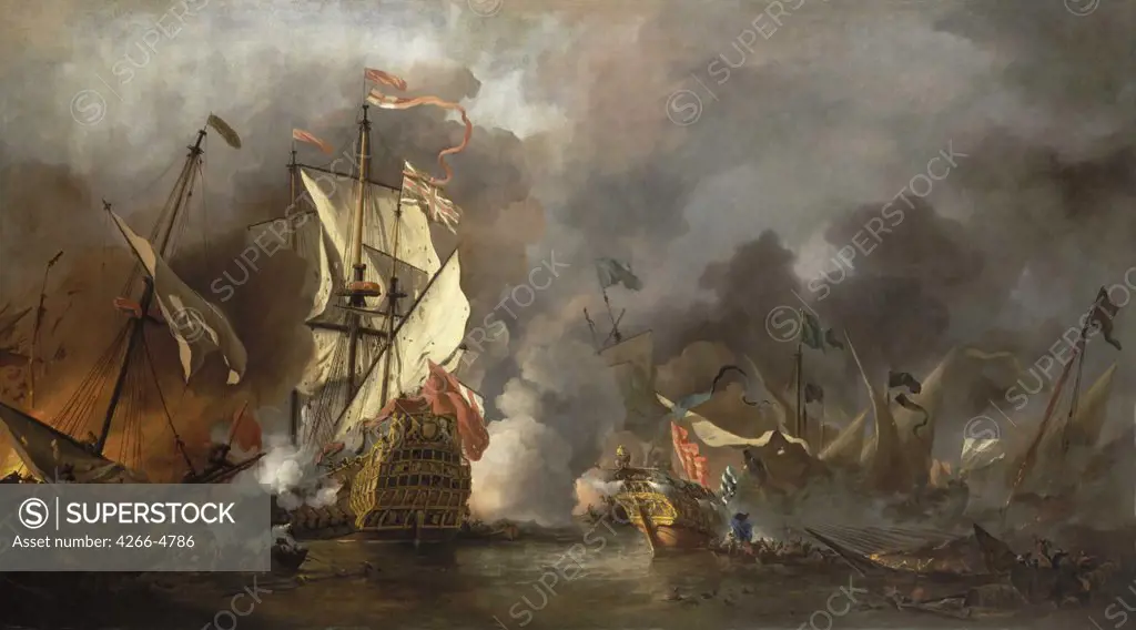 Sea Battle by Willem van de Velde the Younger, oil on canvas, circa 1675, 1633-1707, Great Britain, Greenwich, National Maritime Museum