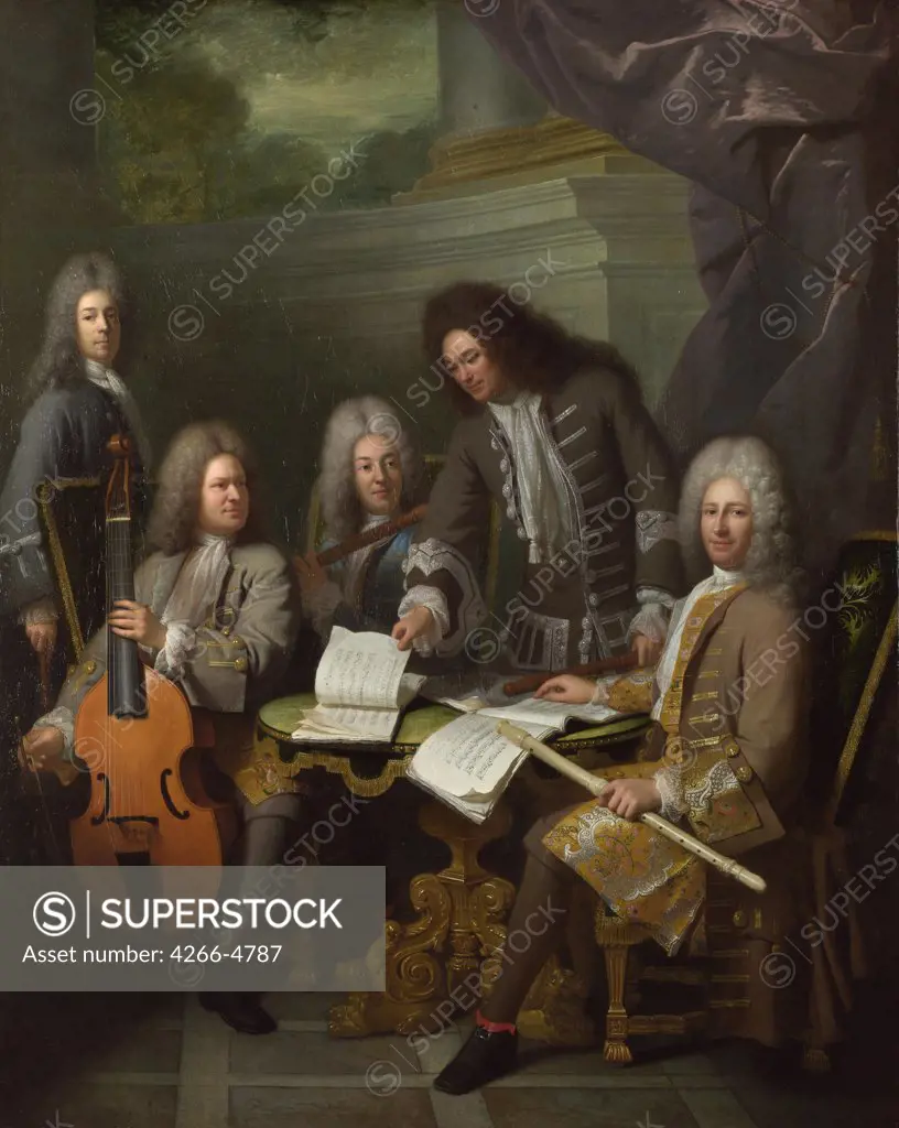 Musicians with Michel de La Barre by Andre Bouys, oil on canvas, circa 1710, 1656-1740, Great Britain, National Gallery, 160x127