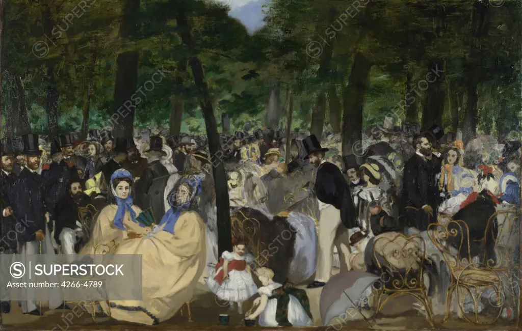 Social gathering in forest by Edouard Manet, oil on canvas, 1862, 1832-1883, Great Britain, London, National Gallery, 76118