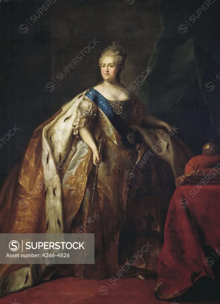 Portrait of tsarina Catherine the Great by Petro Semyonovich Drozhdin, oil on canvas, 1796, 1745-1805, Russia, Moscow, State Tretyakov Gallery, 251x187