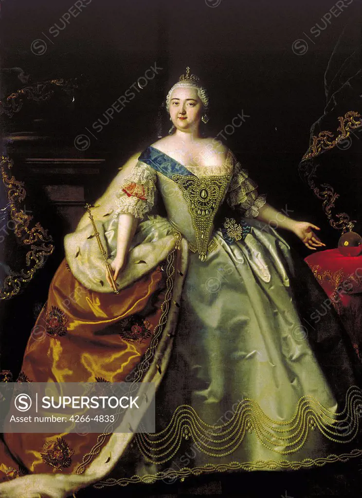 Portrait of tsarina Elisabeth I by Louis Caravaque, oil on canvas, 1750, 1684-1754, Russia, St. Petersburg, State Russian Museum, 245x166