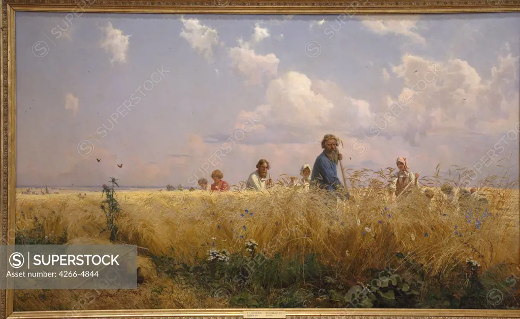 People working on field by Grigori Grigoryevich Myasoedov, oil on canvas, 1887, 1834-1911, Russia, St. Petersburg, State Russian Museum, 179x275