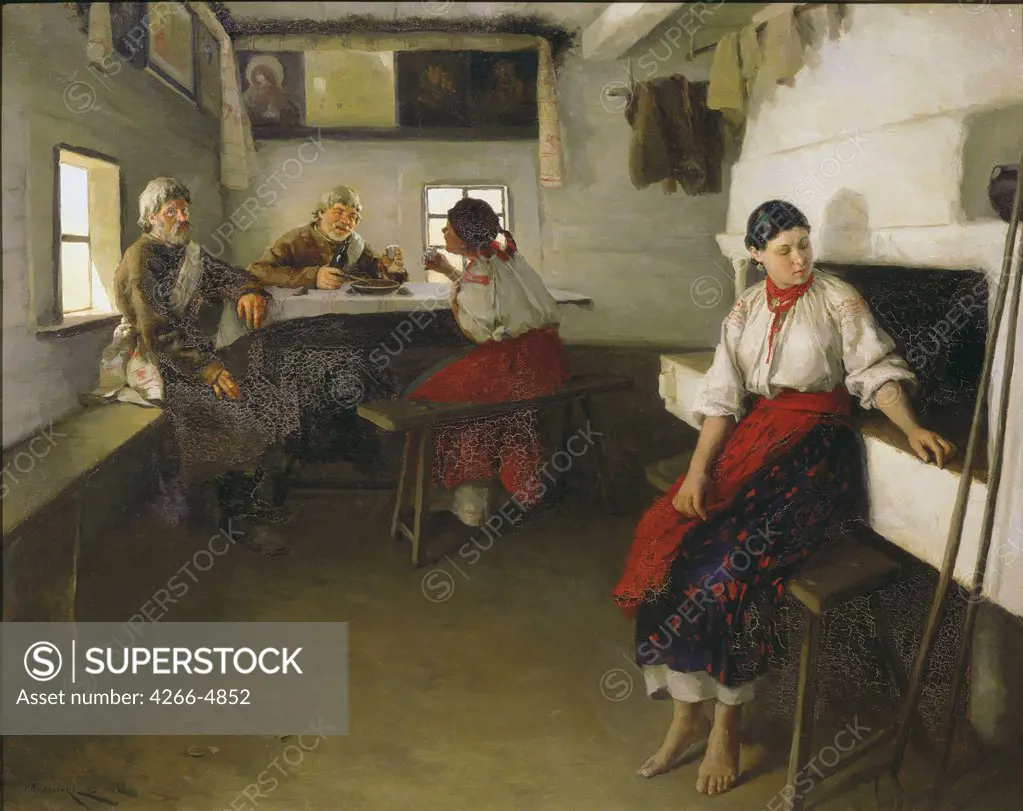 People in traditional ukrainian clothing by Nikolai Kornilovich Pimonenko, oil on canvas, 1862-1912, Russia, Krasnodar, F. Kovalenko Museum of Art, 72x102