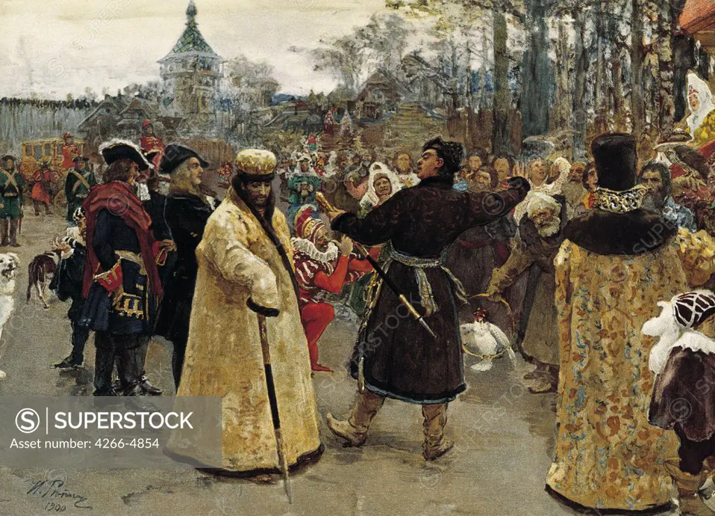 Arrival of tsars Peter I and Ivan V by Ilya Yefimovich Repin, color lithograph, 1900, 1844-1930, Russia, Moscow, State History Museum