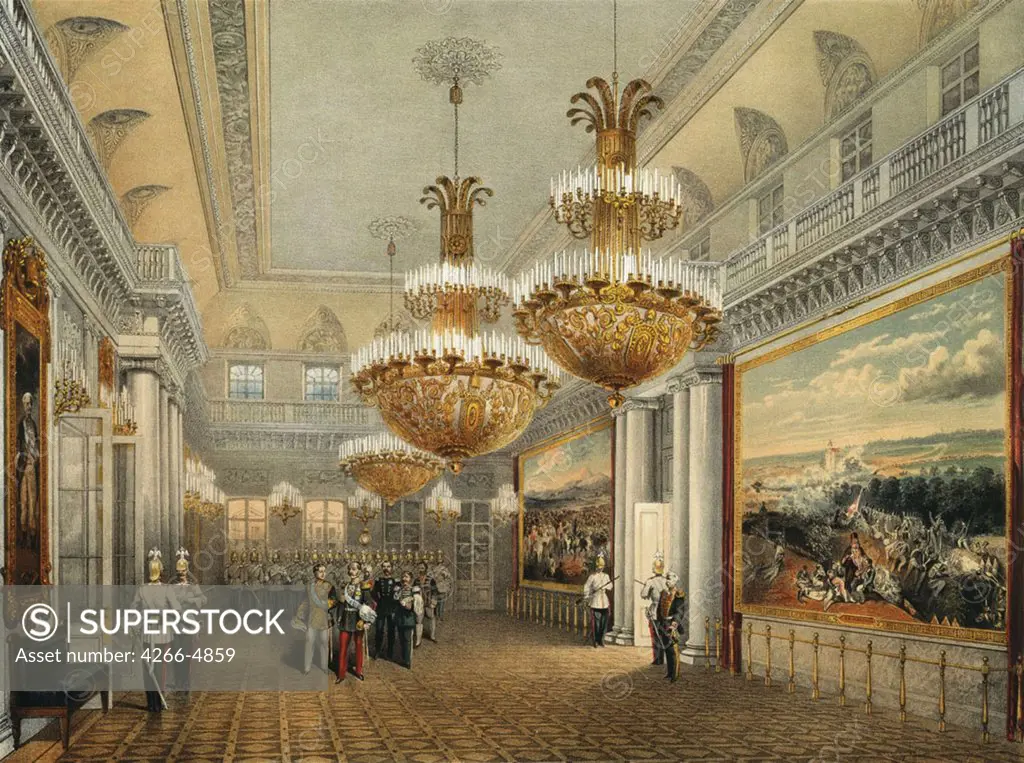 Interior of Winter Palace by Vasily Semyonovich Sadovnikov, watercolor on paper, 1800-1879, Russia, St. Petersburg, State Russian Museum