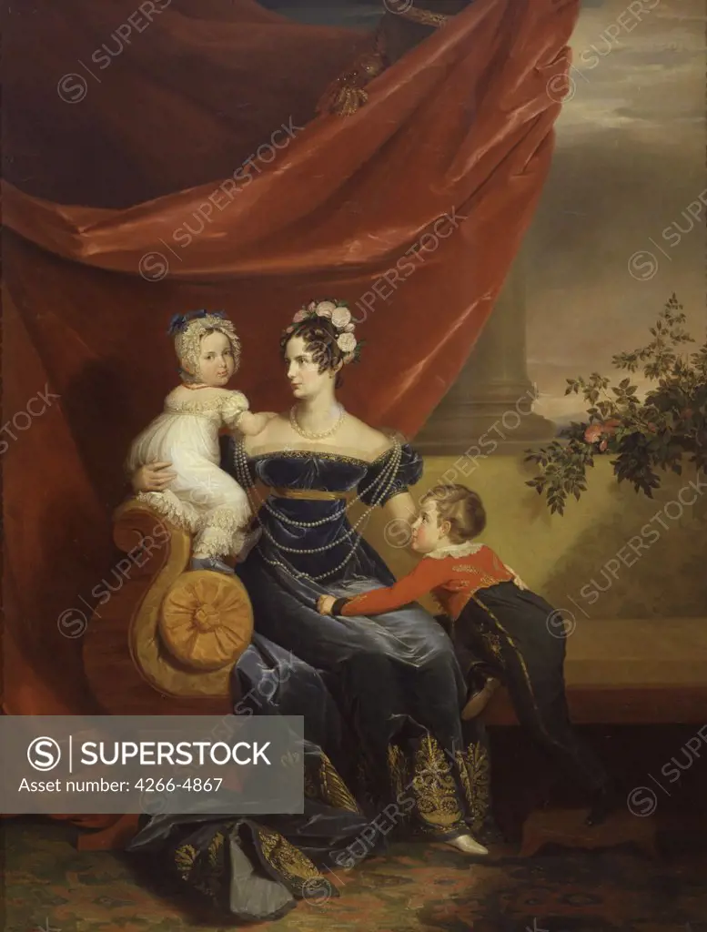 Portrait of tsarina Alexandra Fyodorovna with children by George Dawe, oil on canvas, 1821, 1781-1829, Russia, St. Petersburg, State Russian Museum