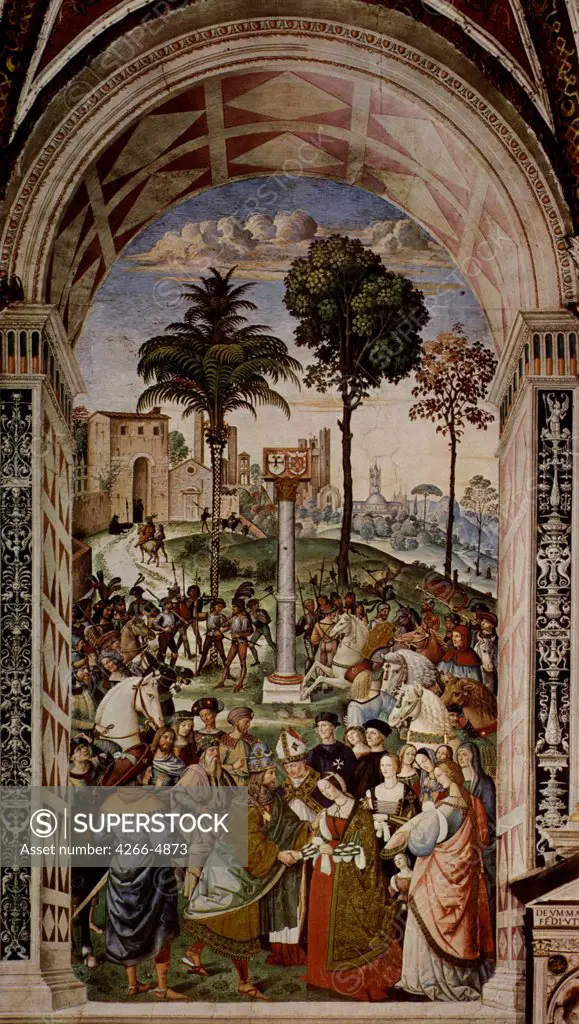Bernardino Pinturicchio, Fresco, 1502-1507, 1454-1513, Italy, Siena, Library of the Siena cathedral