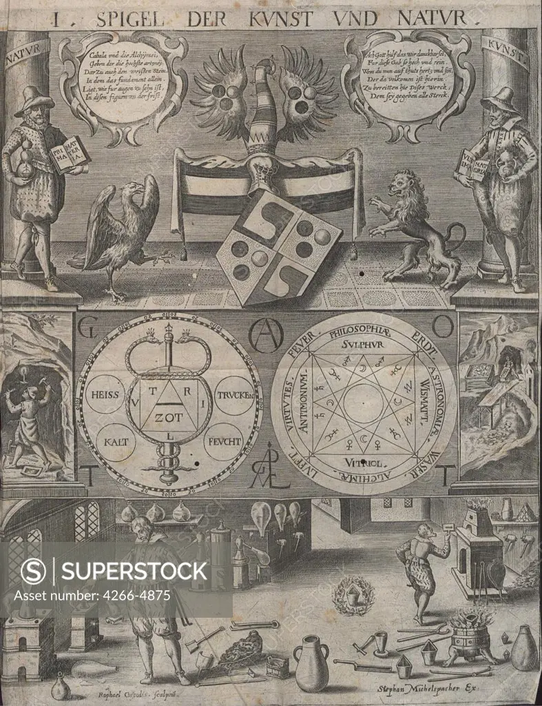 Science in the Middle Ages by Anonymous painter, copper engraving, 1654, Private Collection