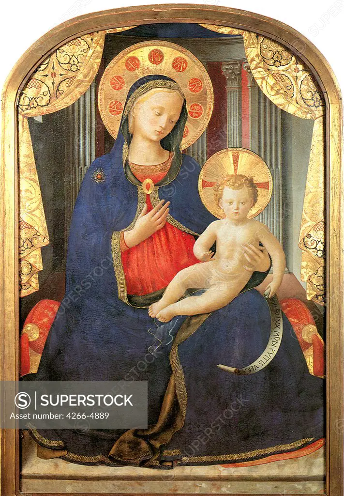 Religious illustration with Virgin Mary and Jesus Christ by Fra Angelico, tempera on panel, 1433, circa 1400-1455, Italy, Turin, Pinacoteca Sabauda, 100x60