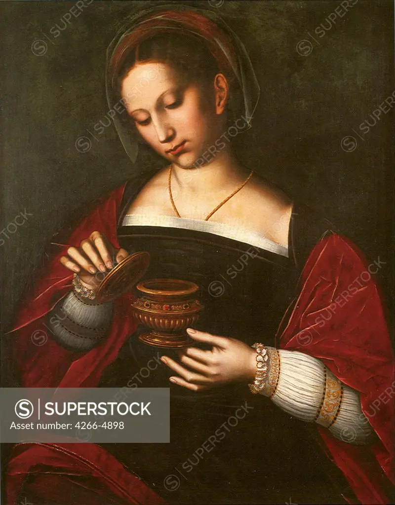 Mary Magdalene by Ambrosius Benson, Oil on wood, 1525-1550, 1495-1550, France, Bruges, Groeningemuseum, 69x55, 5