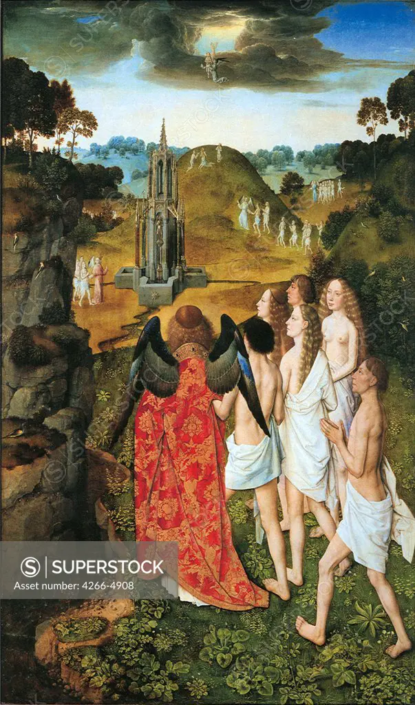 Expulsion from the paradise by Dirk Bouts, Oil on wood, 1468-1470, 1410/20-1475, France, Lille, Musee des Beaux-Arts, 115x69, 5