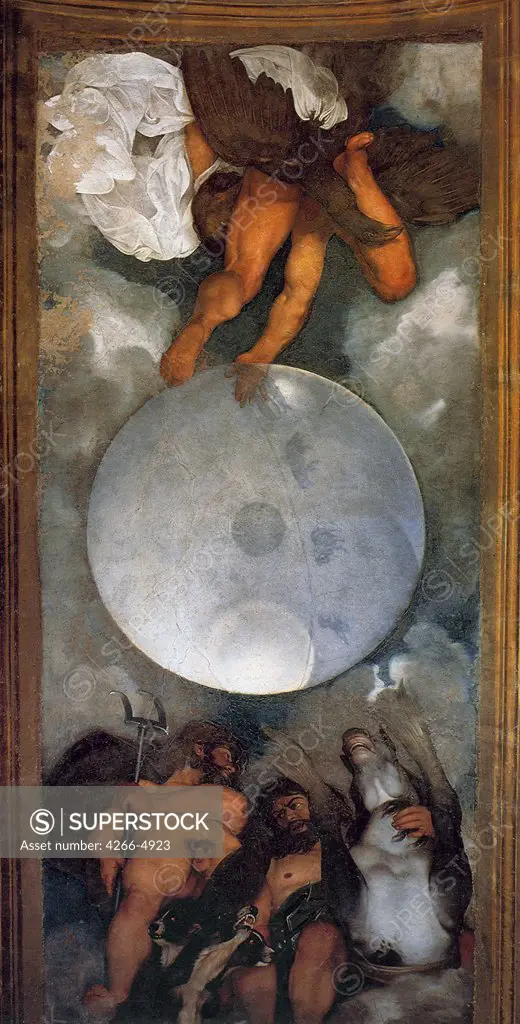 Neptune by Michelangelo Caravaggio, Fresco-secco, circa 1597, 1571-1610, Italy, Rome, Villa Ludovisi, 388x180