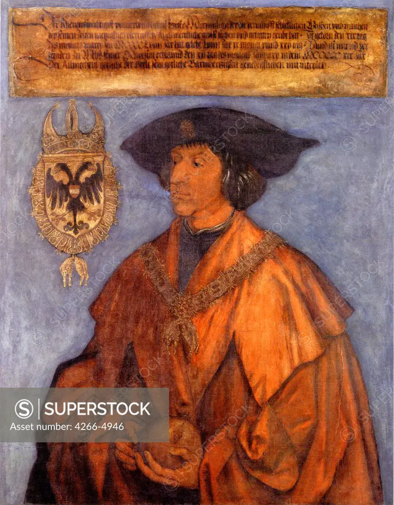 Maximilian I by Albrecht Durer, Oil on wood, circa 1512, 1471-1528, Germany, Nuremberg, Germanisches Nationalmuseum, 215x115, 3