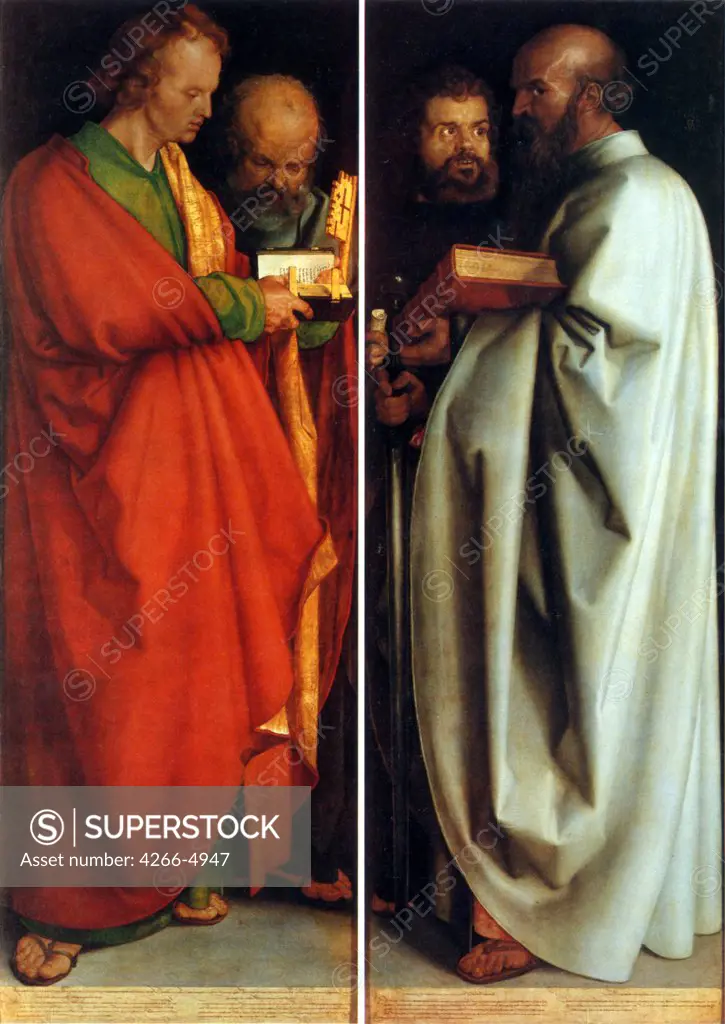 Religious illustration with saints by Albrecht Durer, oil on wood, 1526, 1471-1528, Germany, Munich, Alte Pinakothek, 204x74