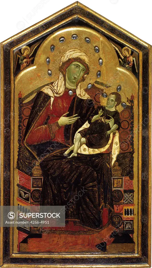 Religious illustration with Virgin Mary and Jesus Christ by Dietisalvi di Speme, tempera on panel, circa 1262, between 1250 and 1291, Italy, Siena, Pinacoteca Nazionale, 120x70
