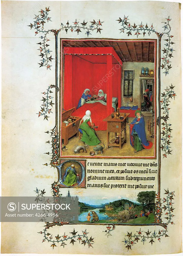 Domestic life by Master of Turin-Milan Hours, watercolor on parchment, 1422-1424, active 1422-1424, Italy, Turin, Museo Civico d' Arte Antica, 28x19