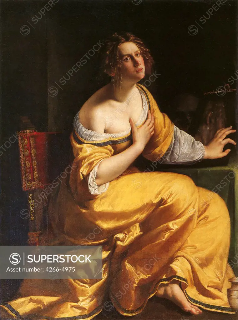 Illustration with Mary Magdalene by Artemisia Gentileschi, oil on canvas, 1620-1625, 1598-1653, Italy, Florence, Palazzo Pitti, 146x109
