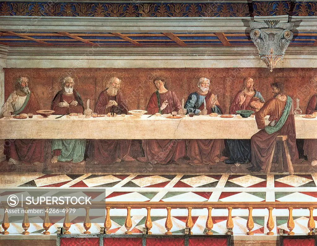 Last Supper by Domenico Ghirlandaio, fresco, 1476, 1449-1494, Italy, Tavernelle Val di Pesa, Abbazia di San Michele Arcangelo a Passignano