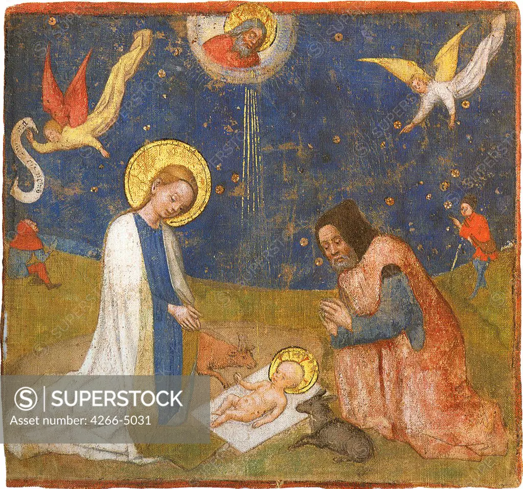 Nativity scene by Stephan Lochnerca, tempera on silk, circa 1440, 1400/10-1451, Germany, Cologne, Erzbischofliches Diozesanmuseum, 19, 2x20, 4