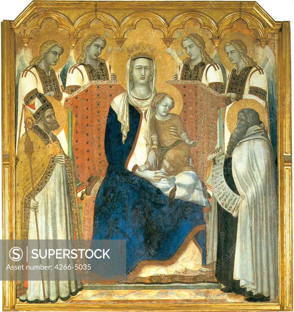 Virgin Mary with Jesus Christ, saints and angels by Pietro Lorenzetti, tempera on panel, 1329, circa 1300-circa 1348, Italy, Siena, Pinacoteca Nazionale, 171x161
