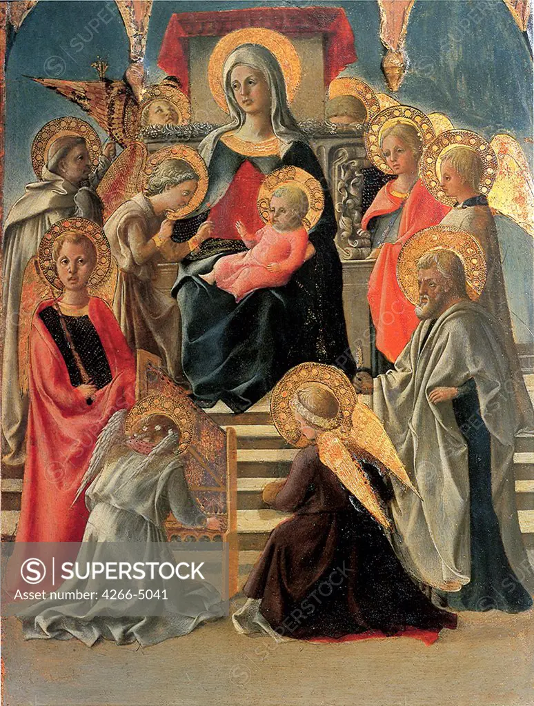 Virgin Mary with Jesus Christ by Fra FilippoLippi, tempera on panel, 1430-1432, 1406-1469, Italy, Empoli, Museo della collegiata di Sant'Andrea, 43, 7x34, 3