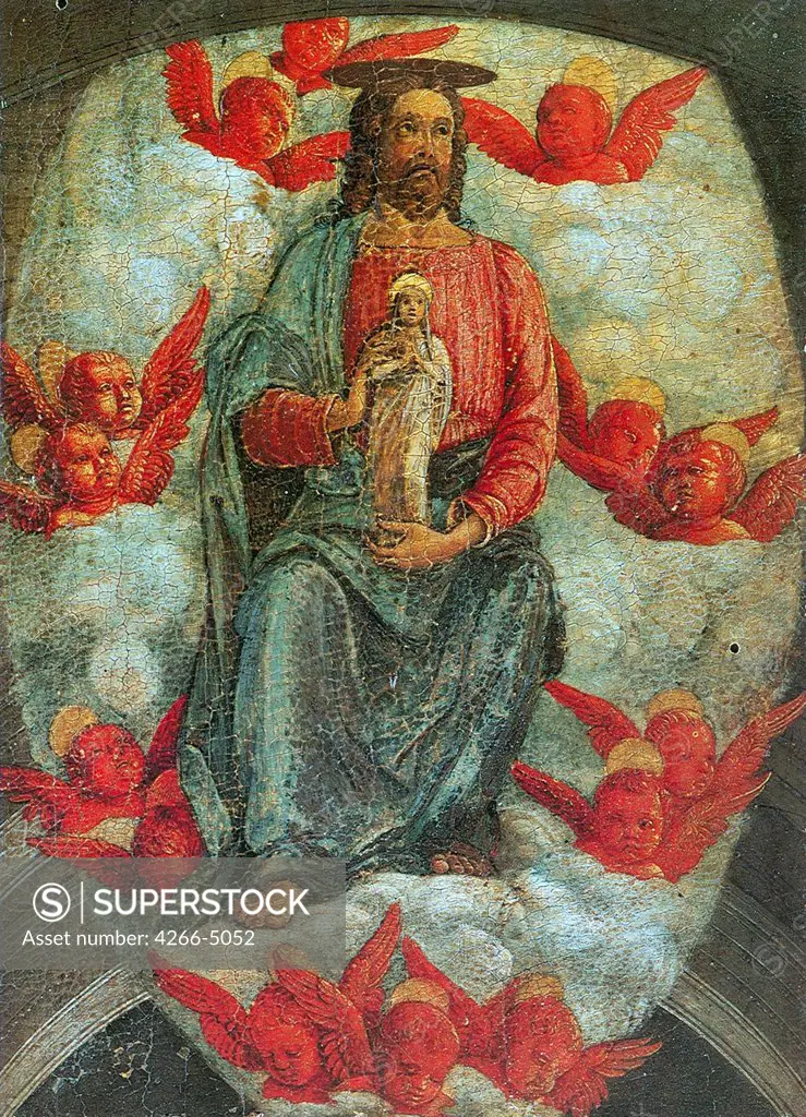 Jesus Christ with Virgin Mary and angels by Andrea Mantegna, tempera on panel, 1461, 1431-1506, Italy, Ferrara, Pinacoteca Nazionale, 27, 517, 5