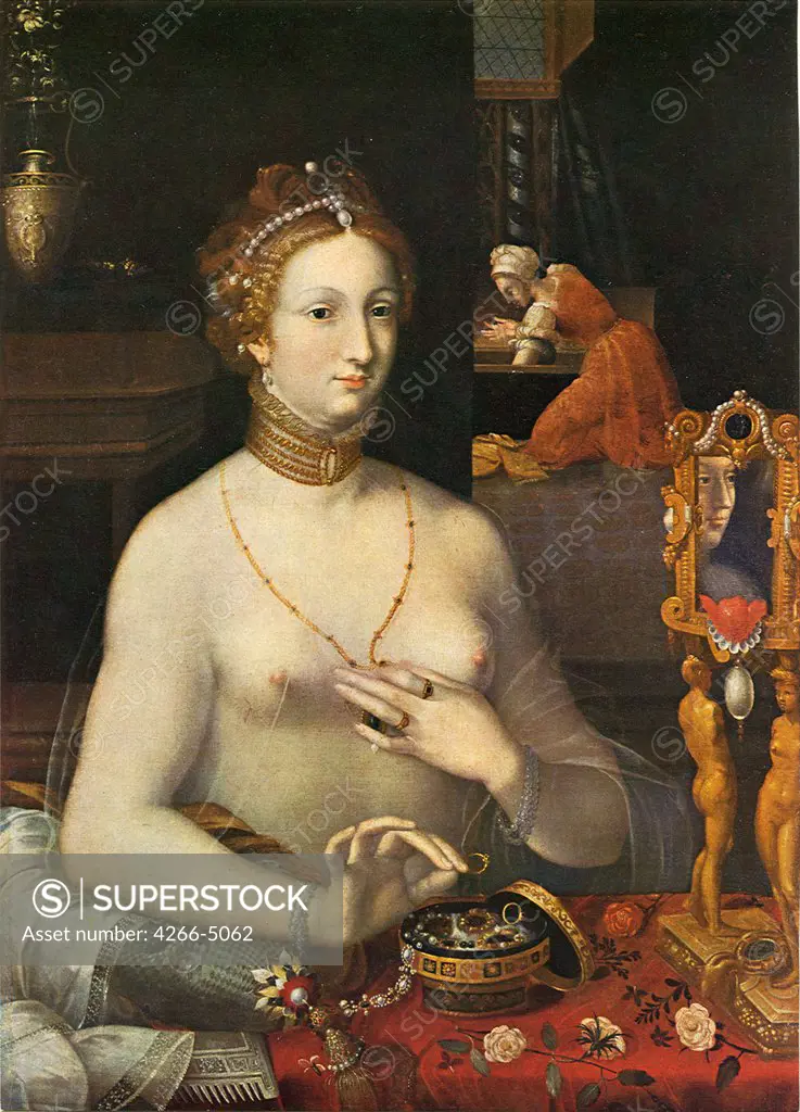 Woman at her Toilette by Master of the School of Fontainebleau, oil on wood, circa 1550-1600, 16th century, Switzerland, Basel, Art Museum 105x76