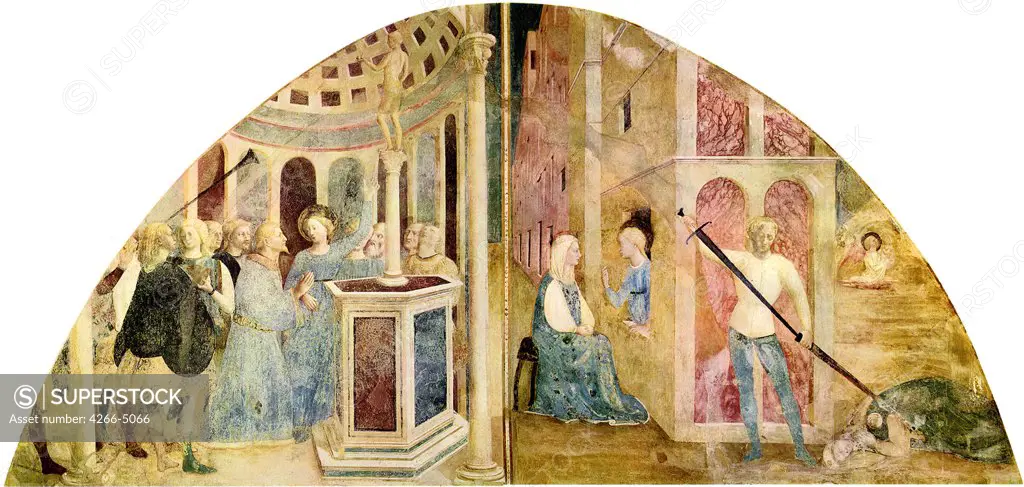 Religious illustration with Saint Catherine by Masolino da Panicale, fresco, 1428, 1383-circa 1440, Italy, Rome, Basilica di San Clemente, Cappella di Santa Caterina