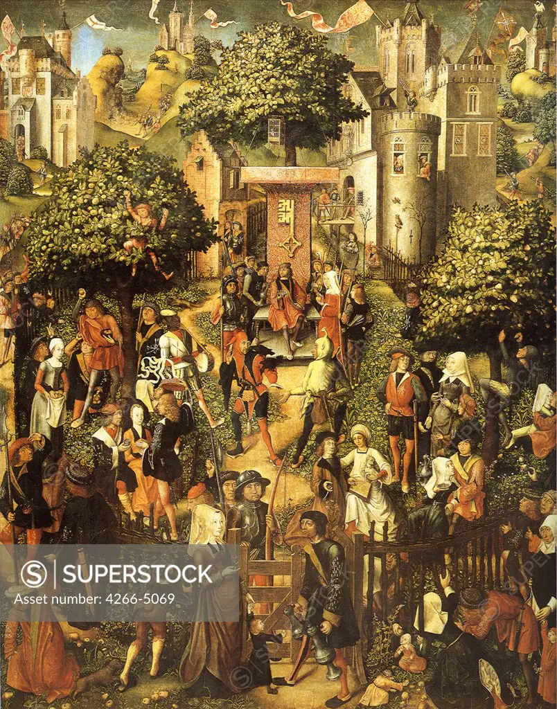Old city life by Master of Frankfurt, oil on wood, 1493, 1460-circa 1533, Holland, Antwerp, Royal Museum of Fine Arts