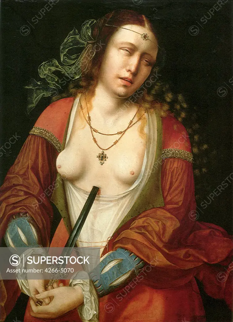 Suicide of Lucretia by Master of Holy Blood, tempera on panel, circa 1520, active circa1500-1525, Czech Republic, Prague, National Gallery, 56, 5x42, 5