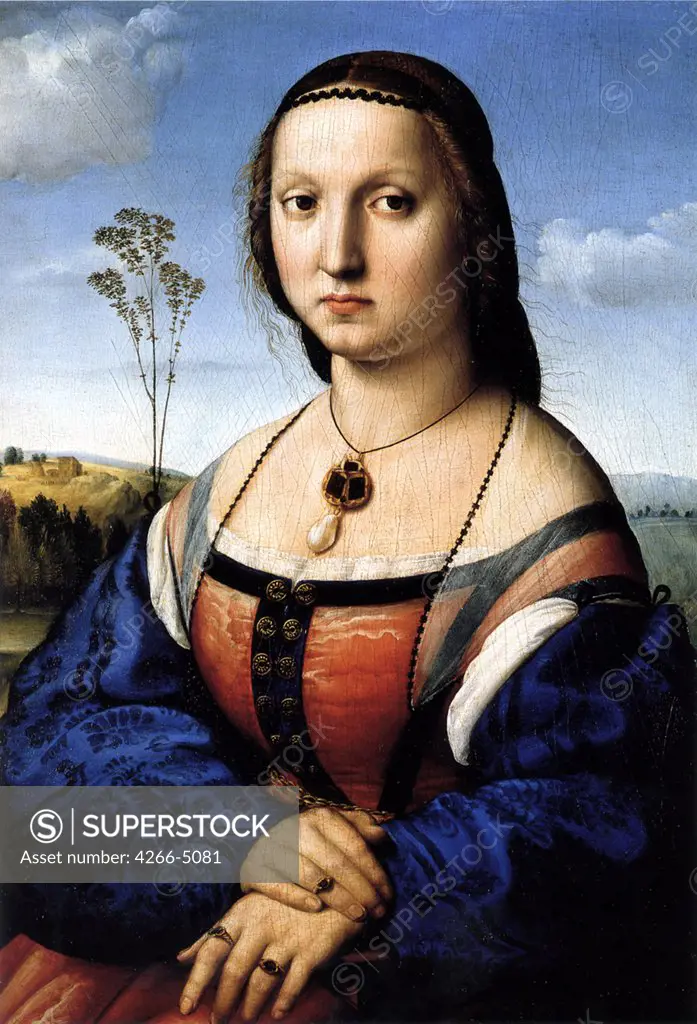 Portrait of woman by Raphael, oil on wood, 1506, 1483-1520, Italy, Florence, Palazzo Pitti, 63x45