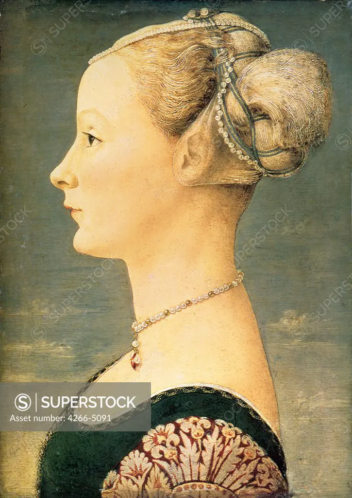 Portrait of woman by Piero del Pollaiuolo, oil on wood, 1443-1496, 15th century, Italy, Milan, Museo Poldi Pezzoli, 45, 5x32, 7