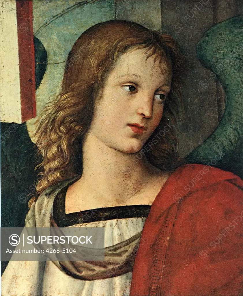 Angel by Raphael, Oil on wood, circa 1500, 1483-1520, Italy, Brescia, Pinacoteca Tosio Martinengo, 31x27
