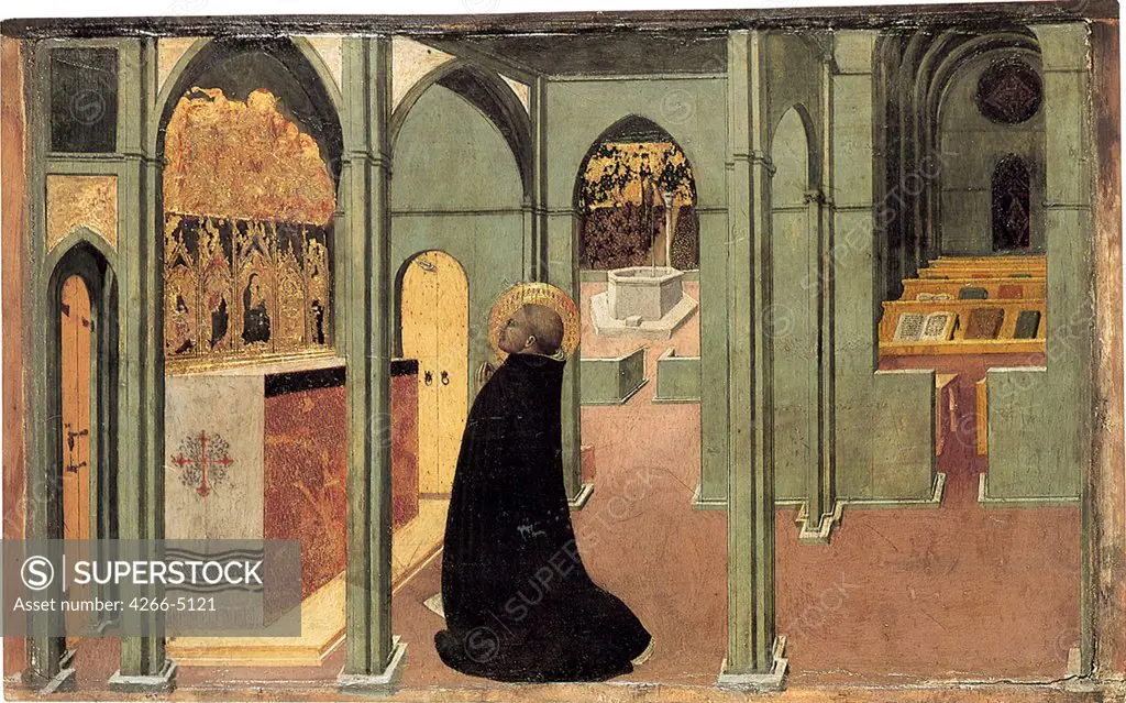 Saint Thomas Aquinas by Sassetta, Tempera on panel, circa 1428-1432, 1392-1450, Hungary, Budapest, Szepmuveszeti Muzeum, 24x39