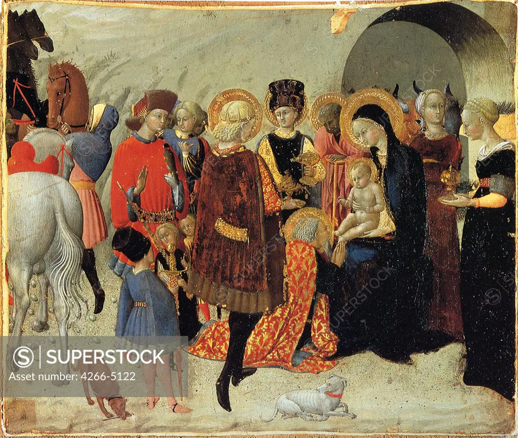 Adoration of the Christ Child by Sassetta, Tempera on panel, circa 1435, 1392-1450, Italy, Siena, Palazzo Chigi Saracini, 31, 1x38, 3