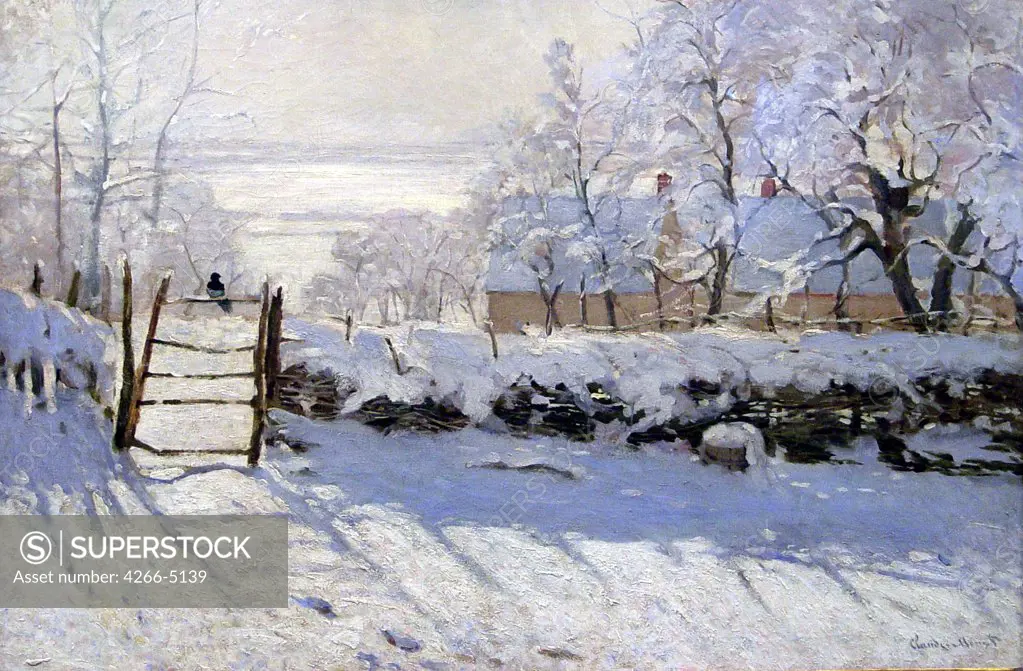 Winter landscape by Claude Monet, Oil on canvas, 1869, 1840-1926, France, Paris, Musee d'Orsay, 89 X 130 cm