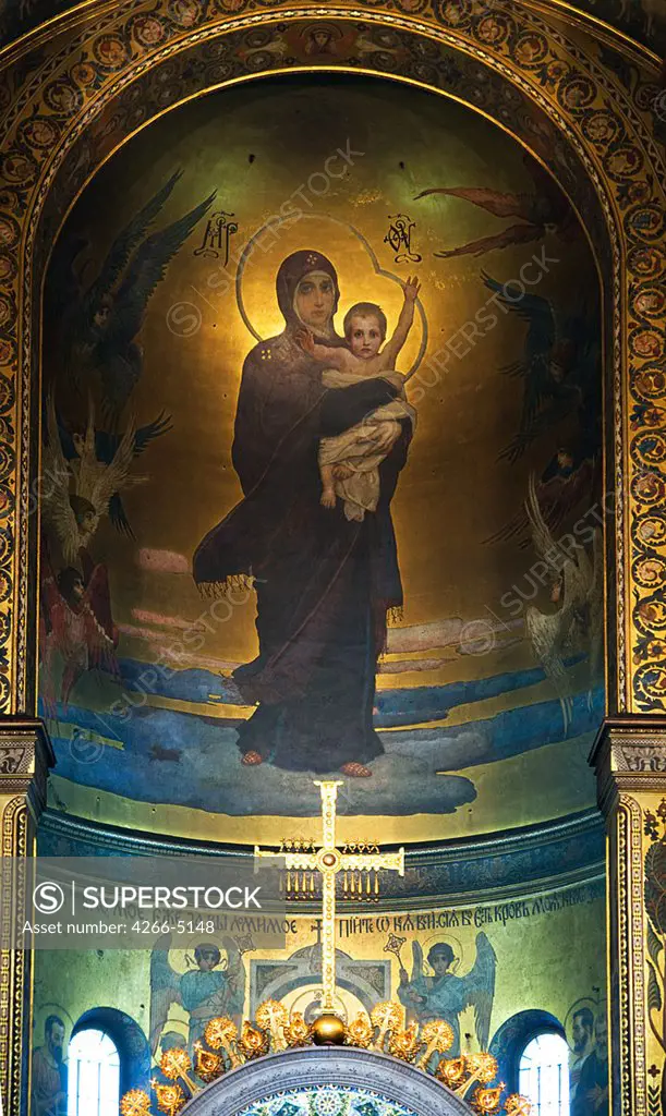 Madonna and Child by Viktor Mikhaylovich Vasnetsov, Fresco, 1895, 1848-1926, Ukraine, Kiev, St Vladimir's Cathedral