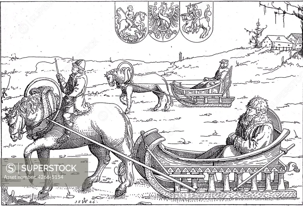 Journey by Augustin Hirschvogel, copper engraving, 1546, 1503-1553, Private Collection