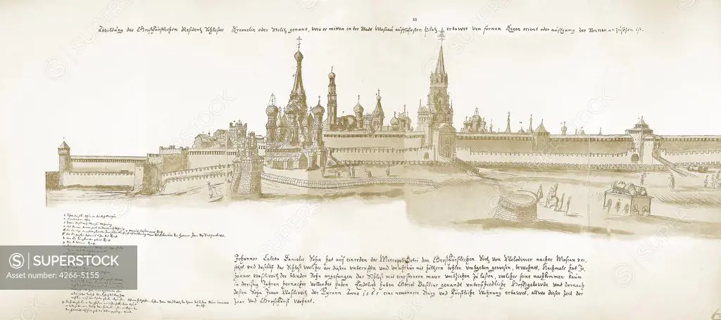View of Kremlin by Augustin von Meierberg, copper engraving, 1660s-1670s, 1612-1688, Private Collection