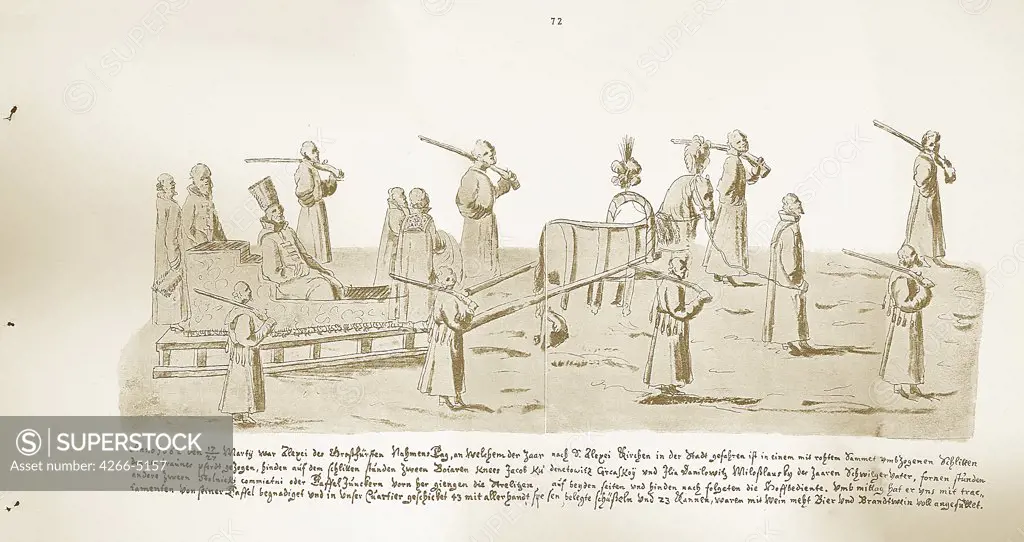 Journey of russian tsar by Augustin von Meierberg, copper engraving, 1660s-1670s, 1612-1688, Private Collection