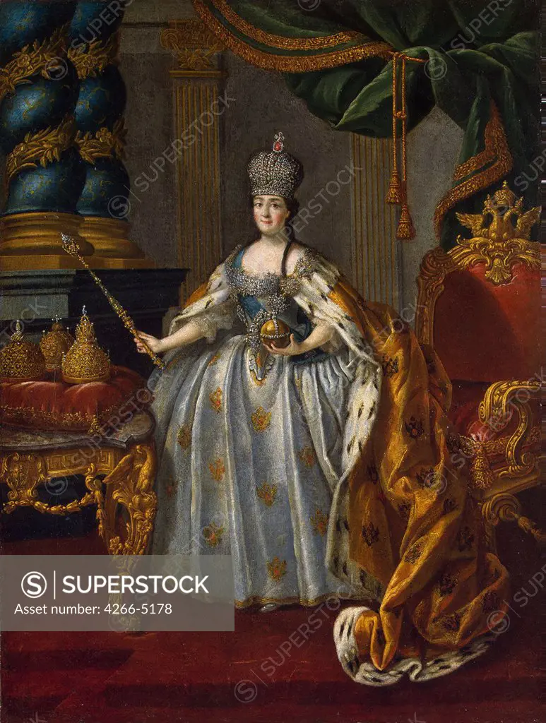 Portrait of Catherine the Great by Alexei Petrovich Antropov, oil on canvas, before 1766, 1716-1795, Russia, St. Petersburg, State Hermitage, 51x38