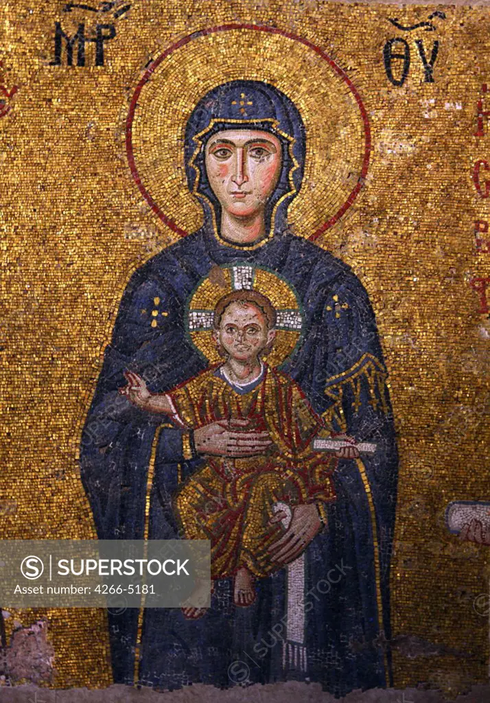 Mosaic with Virgin Mary and Jesus Christ in Hagia Sophia by Byzantine Master, circa 1118, Turkey, Istanbul, Hagia Sophia