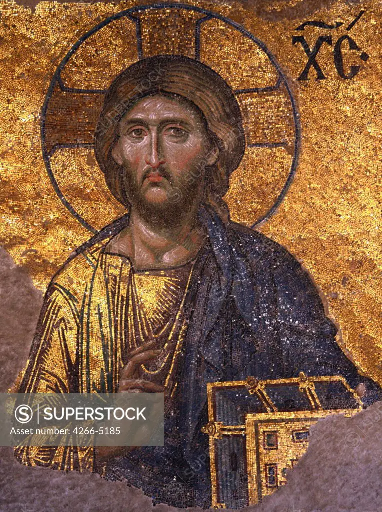 Mosaic with Jesus Christ by Byzantine Master, 12th century, Turkey, Istanbul, Hagia Sophia