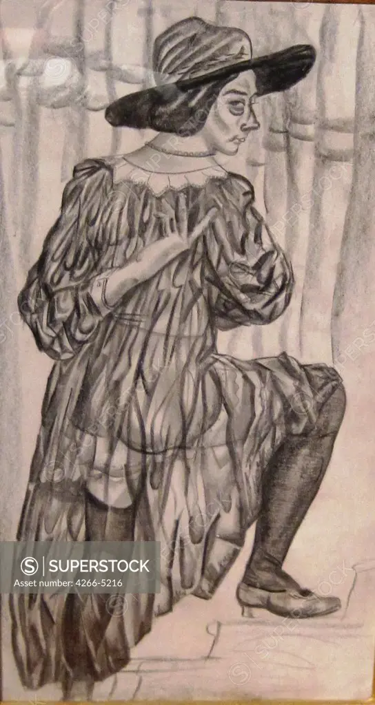 Portrait of actress Alisa Koonen by Boris Dmitryevich Grigoriev, pencil on paper, circa 1917, 1886-1939, Private Collection, 50, 8x30