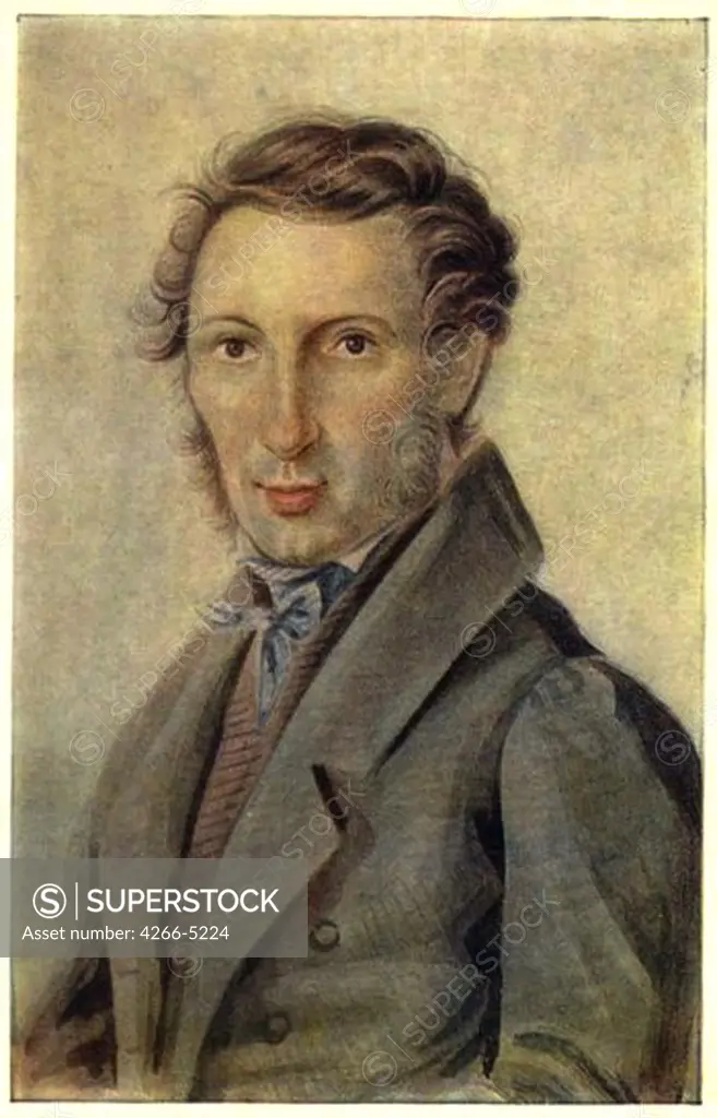 Portrait of Sergey Petrovich Trubetskoy by Nikolai Alexandrovich Bestuzhev, watercolor on paper, 1830s, 1791-1855, Russia, Moscow, Museum of Private Collections in A. Pushkin Museum of Fine Arts