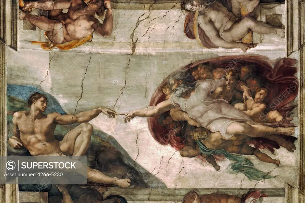 Creation Of Adam by Michelangelo Buonarroti, fresco, 1508-1512, 1475-1564, Vatican, The Sistine Chapel, 480x230
